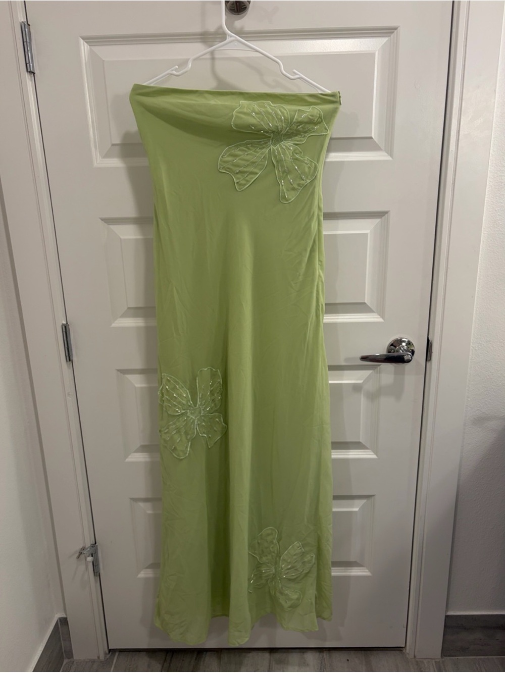 Peppermayo Lime Green Strapless Maxi Dress with Floral Appliqué - Picture 2 of 5